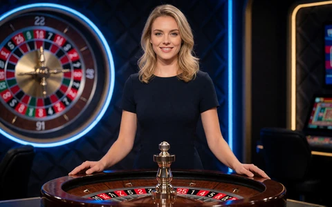 Blonde Live-Dealerin am Roulettekessel im Evolution-Studio des 30bet Live Casino